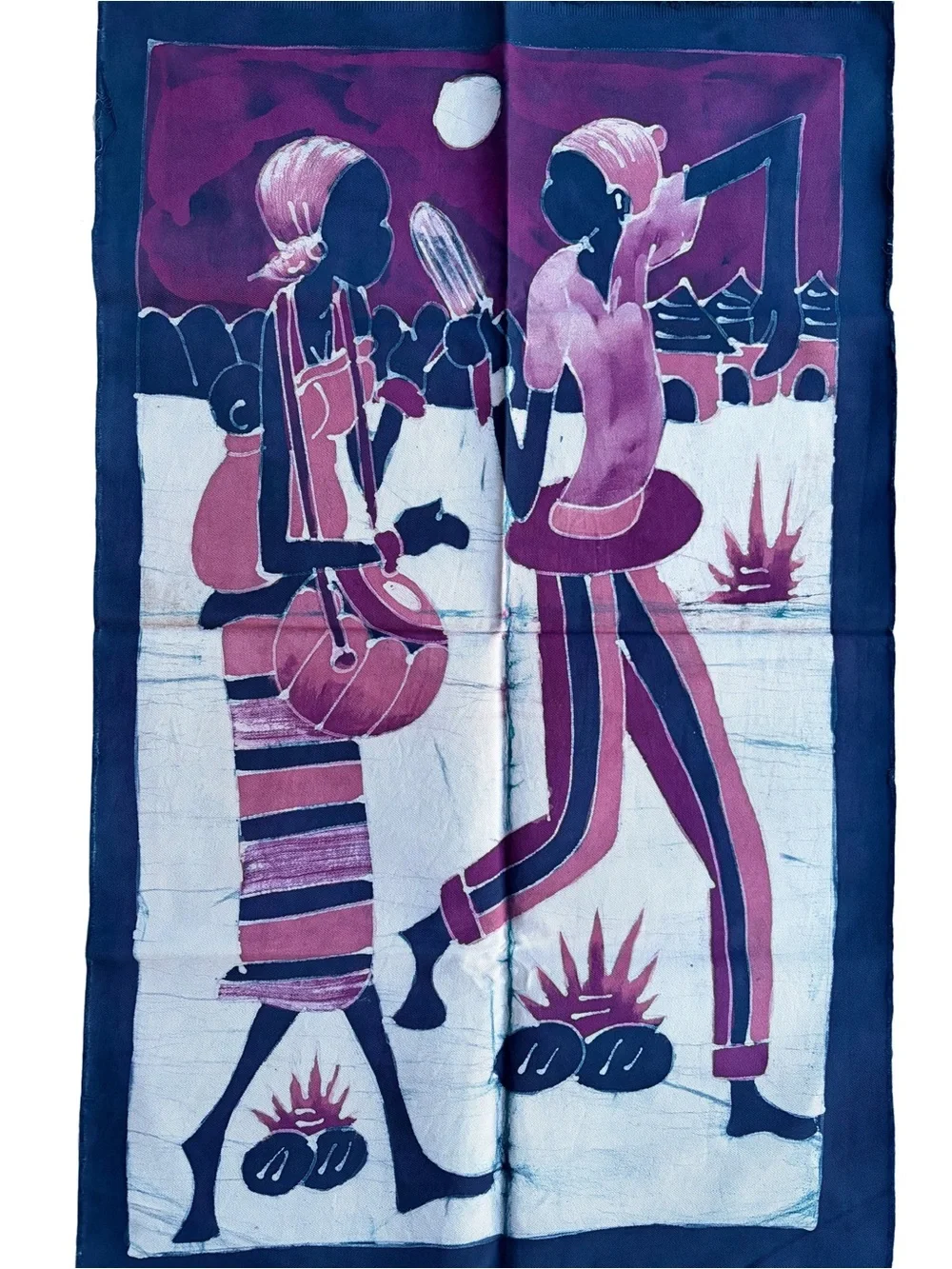 Handcrafted  African Batik Pink and Navy African Art Tapestry Wall Hanging